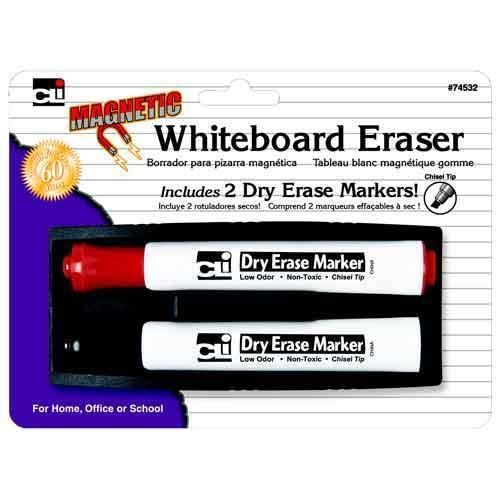 Magnetic Whiteboard Eraser Includes 2 Tank Style Chisel Tip Markers