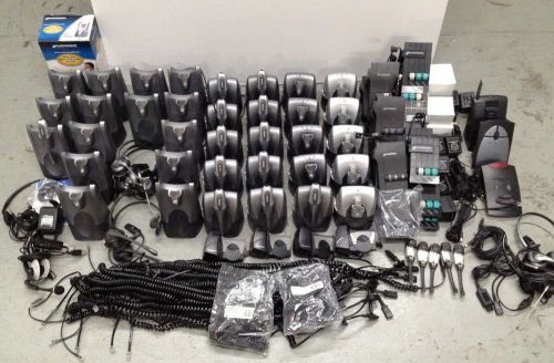 HUGE LOT OF PLANTRONICS BASES HEADSETS LIFTERS CABLES CORDS ADAPTERS AMPLIFIERS