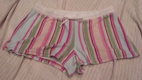 Esprit Pink Rainbow Striped Terry Shorts L 8/10 swim coverup, drawstring