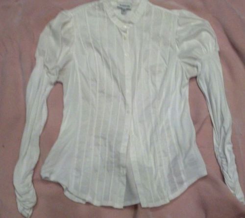 Bebe White Puff Shoulder BLOUSE L 8/10 Pintuck, L/S, Modal Stretch Jersey shirt