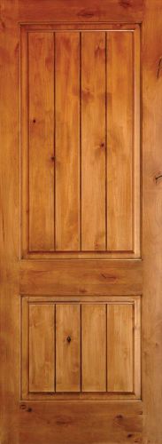Rustic knotty alder 2-panel square top solid wood interior doors for sale