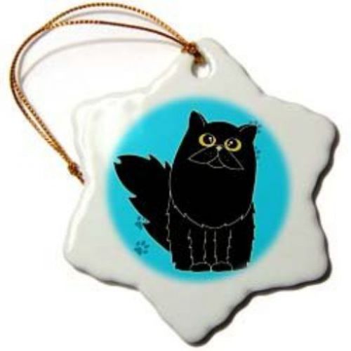 Janna Salak Designs Black Long-Haired/Persian Cat Blue Paw-Print Snowflake Porce