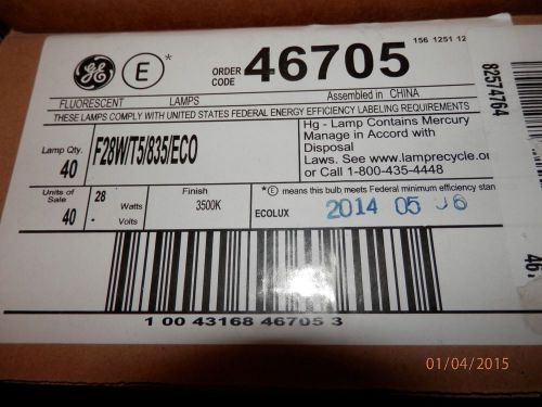 1 CASE OF 40 NEW GE F28/T5/835/ECO FLUORESENT LAMPS  T-5  4 FT BULBS