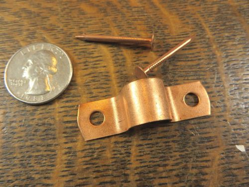 20 -1/2&#034; COPPER CLAD PIPE STRAPS / HANGERS w/ NAILS (FITS 1/2&#034; OD PIPES)
