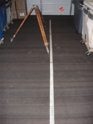 Lietz Wooden Survey Transit Tripod w/Grade Level Rod Measuring Stick 12 Foot Ft