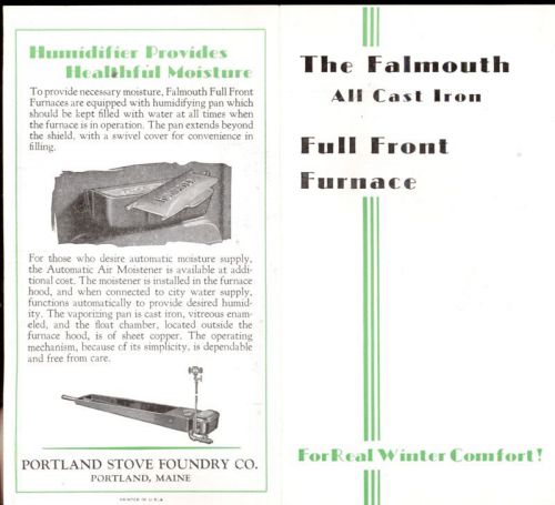 FALMOUTH CAST IRON FULL FRONT FURNACE Portland Maine Vintage Pamphlet