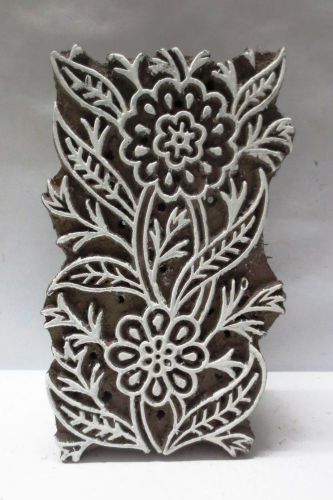 INDIAN WOODEN HAND CARVED TEXTILE PRINTING FABRIC BLOCK STAMP FLORAL LEAF PRINT