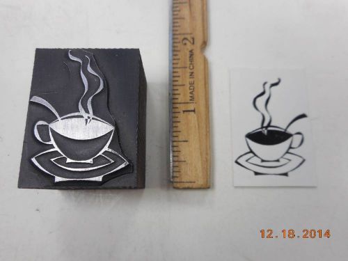 Printing Letterpress Printers Block, Steaming Drink in Coffee Cup w Spoon
