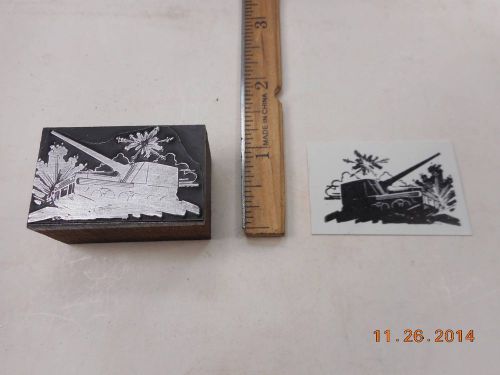 Letterpress Printing Printers Block, Warfare Tank advancing amid Explosions