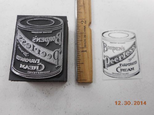 Letterpress Printing Printers Block, Borden&#039;s Peerless Evaporated Cream in Can