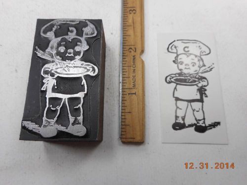 Letterpress Printing Printers Block, Campbell&#039;s Soup Kid holds Steaming Bowl