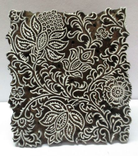 VINTAGE WOODEN HAND CARVED TEXTILE PRINTING FABRIC BLOCK STAMP FINE CARVING ART