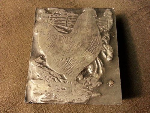 Antique Newspaper Printing Ink Block Stamp Typeset Animal Rooster