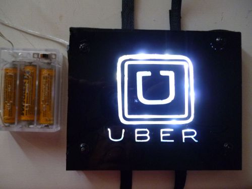 UBER &#034;U&#034; Ride share LED black/white visor mounted sign, battery operated  emblem