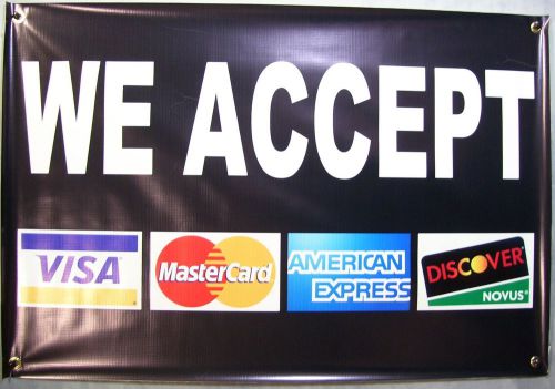 We accept visa mc discover vinyl banner /grommets 2x3&#039; made usa (pair) two rv32 for sale