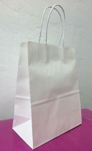 25 pcs White Paper Bags Merchandise Bags Gift Bags Retail Bags 8&#034;x 4.75&#034;x 10&#034;