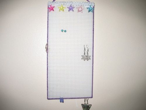 Hanging Earring Holder   COLOR STARS on White with PURPLE   smaller