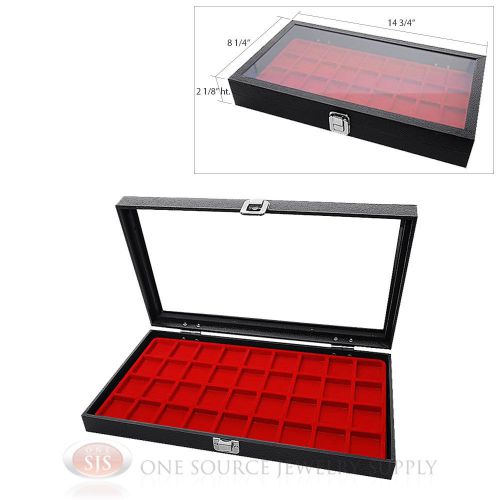 Glass Top Jewelry Organizer Display Case 36 Compartment Red Insert Travel