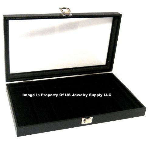12 Glass Top Lid Black 7 Slot Collectors Jewelry Organizer Display Cases