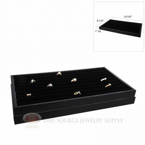 (2) Continuous Row Black Velvet Ring Display Insert Plastic Stackable Trays