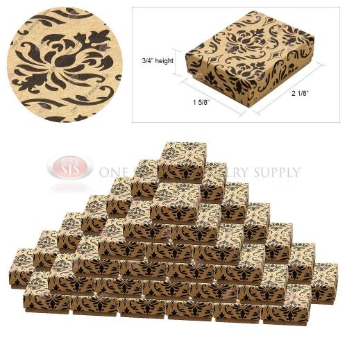50 Kraft Damask Print Gift Jewelry Cotton Filled Boxes 2 1/8&#034; x 1 5/8&#034; x 3/4&#034;