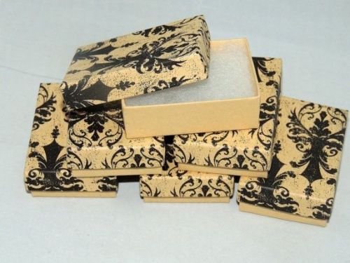 50 rare 3.25x2.25 distressed damask cotton lined jewelry presentation boxes, for sale