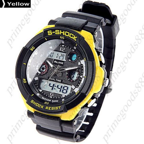 Waterproof digital date analog men&#039;s wrist quartz wristwatch yellow for sale