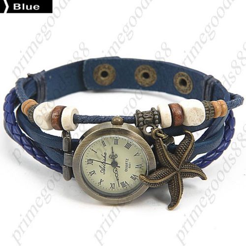 Starfish PU Leather Analog Quartz Wrist Lady Ladies Wristwatch Women&#039;s Blue