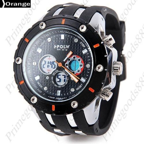 Lcd waterproof analog silica gel digital quartz men&#039;s wrist wristwatch orange for sale