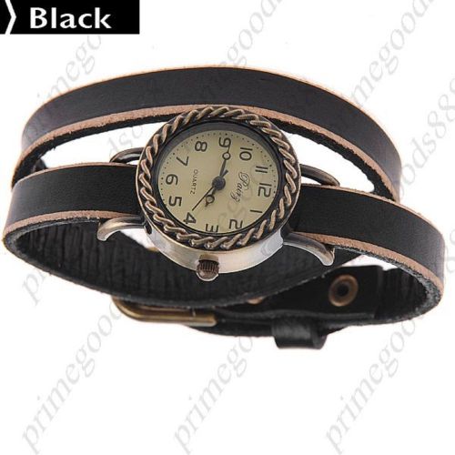 Long PU Leather Strap Wrist Lady Ladies Quartz Wristwatch Women&#039;s Black