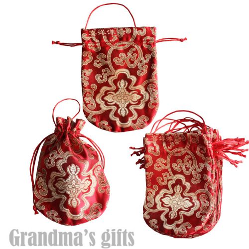 5pcs Red 7.1x5&#034; Brocade Pouch Purses Jewelry Coins Gift Bag