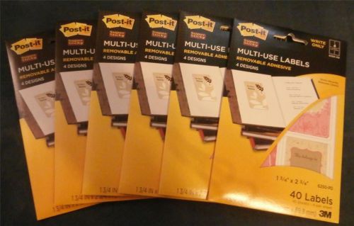 6 PKS Post-it Multi-Use Designer Series 40 Labels, 4 Designs 1 3/4&#034; x 2 3/4&#034;