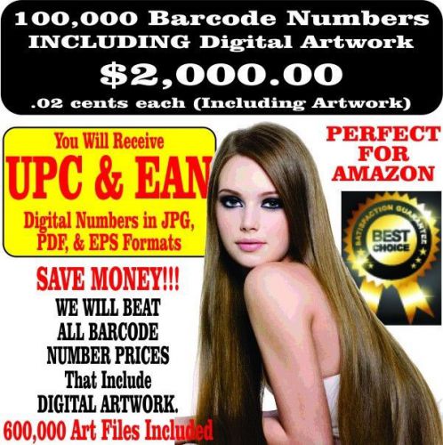 100,000 UPC LEGAL BARCODE NUMBER EAN BAR CODE NUMBERS AMAZON BARCODES 0123489