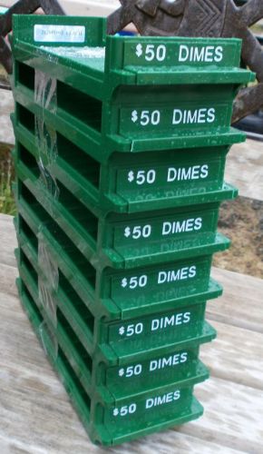 4 standard capacity green color-keyed plastic dime rolled coin storage trays for sale