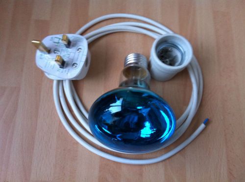Ceramic Lamp holder kit 1000w &amp; Blue 60w Heat Bulb Vivarium Chickens Reptiles