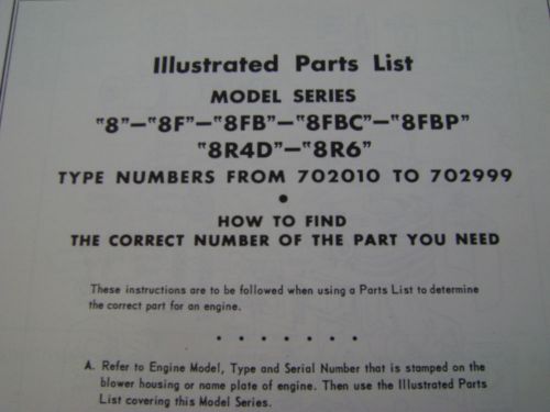 briggs and stratton parts list model series 8 8F 8FB 8FBC 8FBP 8R4D 8R6