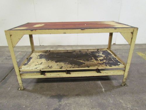 Vintage industrial butcher block workbench table welded steel frame 60x29x34&#034; for sale