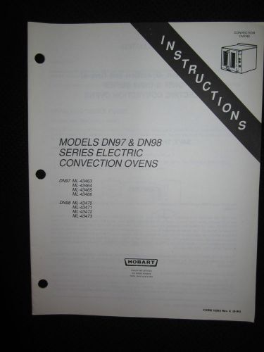 Hobart Electric Convection Oven DN97 DN98 Series Instruction Operation Manual