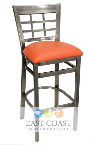 New gladiator clear coat window pane metal bar stool with orange vinyl seat for sale