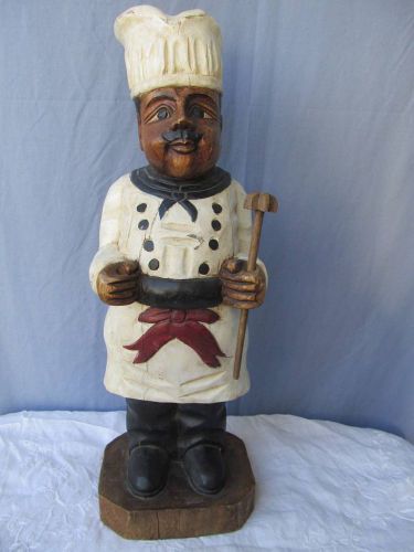 Vintage carved wood Chef statue Large 2&#039; tall Restaurant/Bistro display