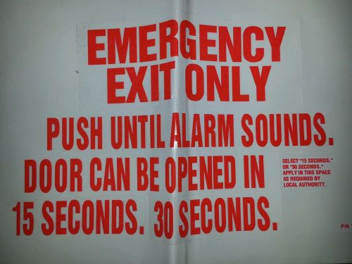 Emergency exit only alarm will sound decal 12&#034; wide for door with delay exit for sale