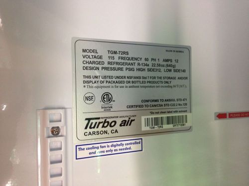 TURBO AIR 72 CUFT COMMERCIAL COOLER 3 DOORS TGM-72RS