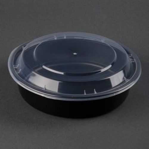 Newspring nc723b black 24oz. versatainer 7&#034;round microwavable containers 150ct. for sale
