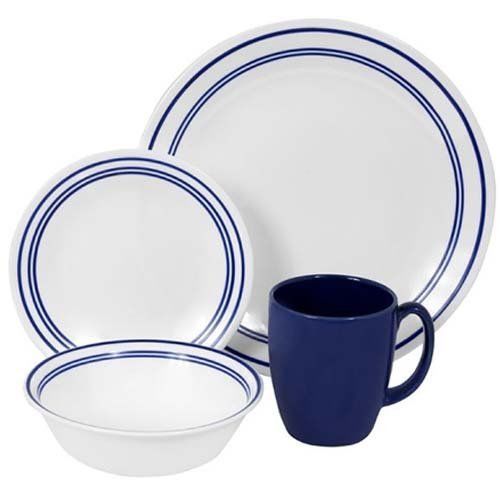 Corelle Livingware Dinnerware Set Classic Cafe Blue 16 Piece Blue Plates Service