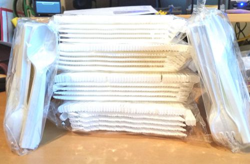 LOT of  250 White Plastic Forks 4 1/2&#034; Long + 50CT pk of SPOONS Demo SIZE