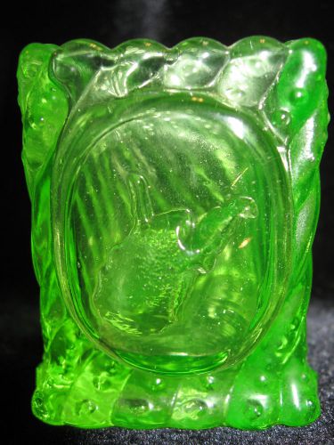 Green vaseline glass square toothpick holder uranium canary yellow match box art for sale
