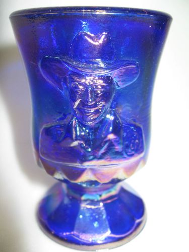 Cobalt blue carnival glass toothpick / match holder hopalong cassidy iridescent