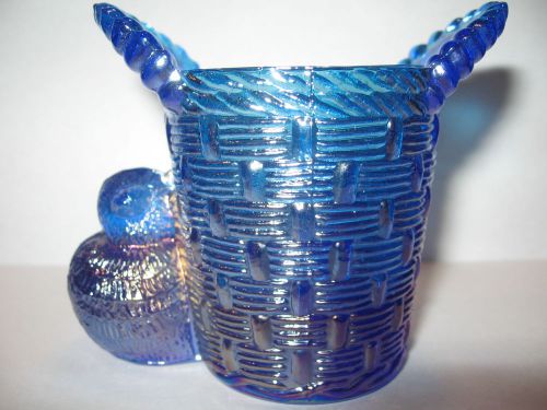 Cobalt blue Carnival glass toothpick holder chicken hen chick bird iridescent nr