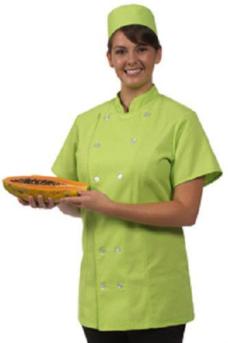 12 button front female fitted lime uniform s/s chef coat jacket xl new for sale