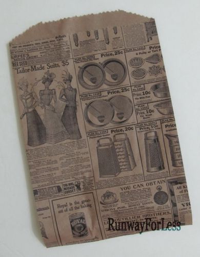 200 6x9 Vintage Style Newspaper Print Newsprint Paper Kraft Bag Favor Craft Bags